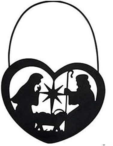 Lovely Silhouette HOLY Family in MANGER Christmas Ornaments - NATIVITY Scene Metal 5" HOLIDAY DECOR Tree Decorations (12)