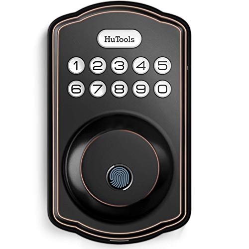 Fingerprint Door Lock, Hutools Keyless Entry Deadbolt Locks with Keypads, Biometric Door Lock, Auto Lock, 20 User Codes, 1 Touch Locking for Front Door, Bedroom, Oil Rubbed Bronze