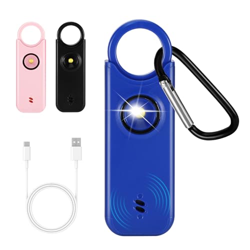 Sprifityy Alarma Personal, Alarma De Bolsillo para Mujer, con Sirena de 130 dB y luz de Señalización LED, Llavero Recargable USB Tipo-C para Mujeres, Niños/Mujeres/Ancianos (Azul)