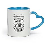 Keramik Große Tassen für Tee, Kaffee und heiße Schokolade Bibelvers Gebet Religion （11oz/320ml） Für Heißgetränke, Latte Macchiato, Cappuccino Blau