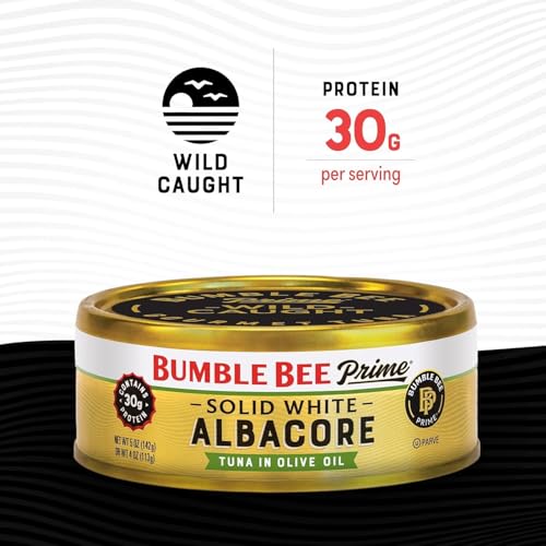 Image of Bumble Bee Prime Solid White Albacore Tuna in Olive Oil, 5 oz Easy Open Can - Premium Wild Caught Tuna - 30g Protein per Serving - Non-GMO Project Verified, Gluten Free, Kosher (Pack of 6)
