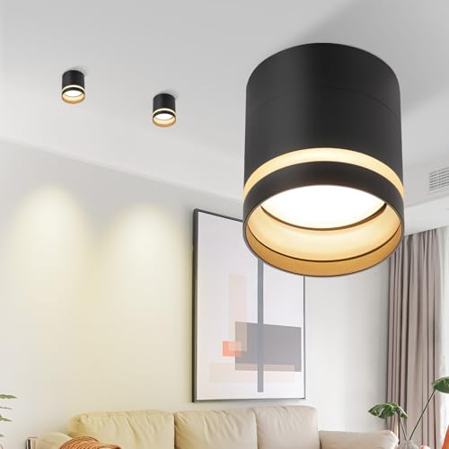 ZMH Foco de superficie LED negro - Foco de techo redondo blanco cálido GX53 de superficie con foco plano pequeño de acrílico de 5W para pasillo, salón, dormitorio