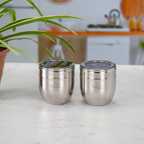 Image of Sumeet Stainless Steel Conical Shape Canisters /Dabba /Storage Containers for Kitchen with See Through Lid, Set of 2 Pcs, 500ml Each, 9cm Dia, Silver