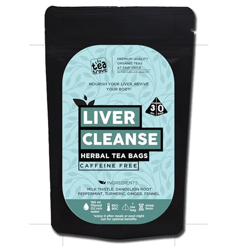The Tea Trove Liver Cleanse Tea Bags (30 counts) – Fatty Liver Detox Herbal Tea blend of Milk Thistle, Dandelion Root, Ginger, Fennel, Peppermint & Turmeric - 60g