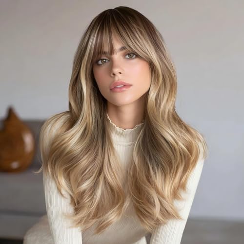 Elixano Long Layered Blonde with Dark Roots Wigs Human Hair