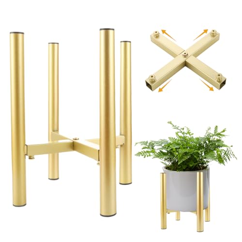 LOLYSIC Pflanzenständer, Blumenständer Metall Gold, Metall Pflanzkübel für Innen und Außen, Verstellbare Pflanzbank Breite 21cm - 35cm, Blumenhocker, Blumentopfständer für Wohnzimmer, Büro, Garten