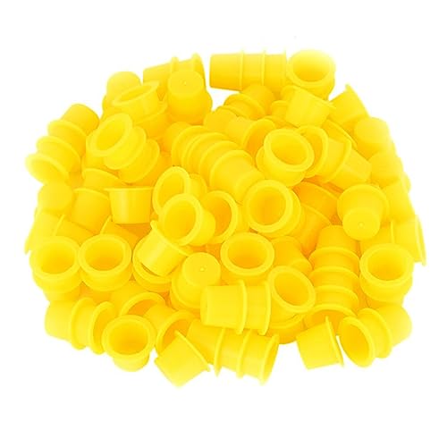 FOMIYES 100pcs Disposable Plastic Ink Cups for Eyelash Makeup Eyebrow Tattooing Yellow Ink Containers for Artists and Amateurs Use No Cleanup Required