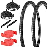 yeesport 2 Pack 700x38c Bike Tire Set with Tubes and Rim Strips, 700c Gravel Tires 40-622 Foldable Road Bicycle Tires, 48mm A/V Valve, Replacement 700c Bike Tire for Urban Asphalt Concrete Riding