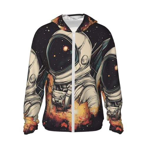 UPF 50+ Sun Protection Hoodie Long Sleeve Rocket Astronaut Sun Shirt Rash Guard Fishing Shirts for Men