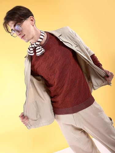 Image of The Indian Garage Co Men's Cotton Regular Fit Overdyed Crew Neck Sweater