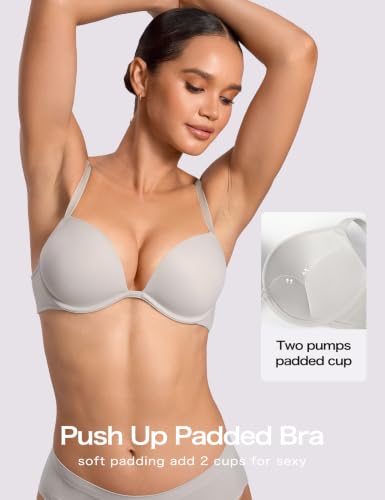 Image of Deyllo Women's Push Up Underwire Bra Super Padded T-Shirt Bra Add Two Cups