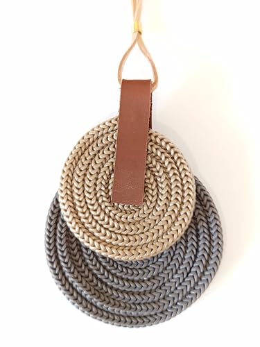 Collar de ganchillo, Colar Mujer largo, Collar de crochet, collar elegante, joyeria mujer, (Beige y Gris, Collar Marina)