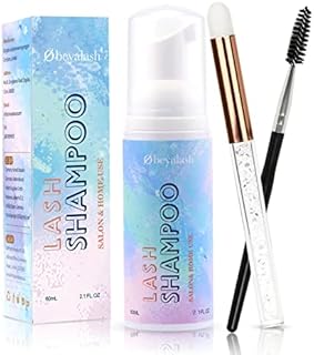 Lash Shampoo for Eyelash Extensions 60ml Eyelash Extension Cleanser Lash Extension Shampoo Kit with Brush Oil Free Eyelid Foaming Cleanser Eyelash Wash for Extensions Home Salon Use