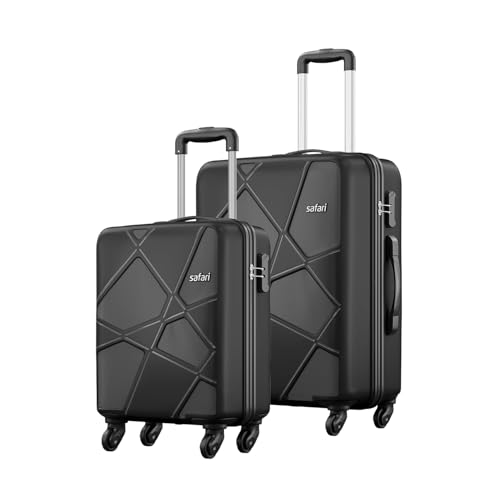 Image of Safari Medium Polypropylene Pentagon Hardside Small and Size Cabin & Check-in Luggage Set of 2 Speed Wheel 8 Wheel Suitcase Trolley Bags for Travel Black Color 55Cm & 66Cm