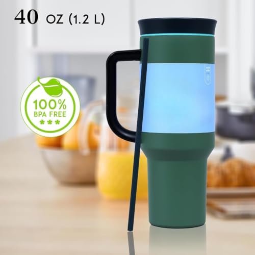 Image of Travel Mug 40oz with Straw & Handle | Leakproof Lid, BPA-Free Large Tumbler for Driving, Office, Fitness & Outdoor Use (Russian Green, 1200 ml)