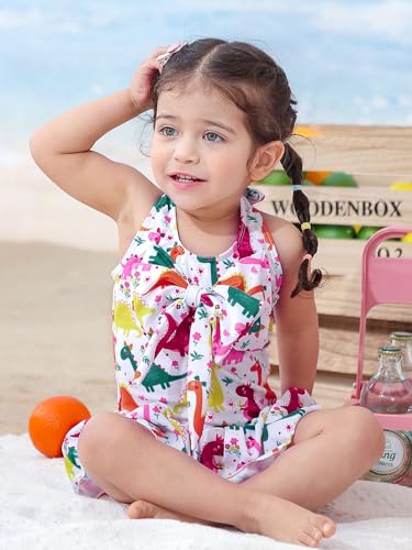 RAISEVERN Toddler Girl One Piece Swimsuit Baby Beach Bathing Suit Swimwear with Bowknot Headband 1-5T2
