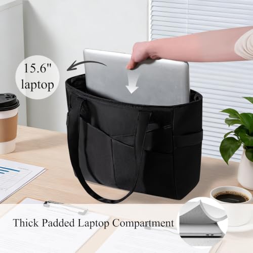 Image of CTWWFS Large Tote Bag for Women with Zipper, Nylon Lightweight Work Tote with 15.6 inch Laptop Sleeve, Nurse Bag for Work College
