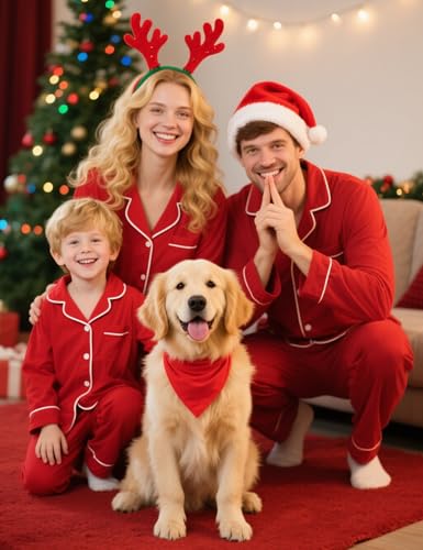 SWOMOG Family Christmas Pajamas Set Women & Men & Kids Long Sleeve Pj Set Party Sleepwear Button-Down Loungewear Set Women Red X-Large3