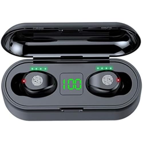 Wireless Earbuds Bluetooth 5.0 Headphones, Touch Control Mini Deep Bass Hi-Fi Stereo Sound in-Ear Bluetooth Earphones with Mic, Air Buds with LCD Digital Display & Charging Case, 3in1 Power Bank