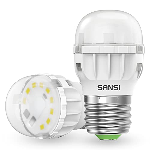 Sansi 45W Equiv. 450 Lumens Led Light Bulbs, 22-Year Lifetime, Ceiling Fan Mirror Refrigerator Light Bulb, A11 Compact Size, E26 Medium Base, 5000K Daylight, Non-Dimmable 4W, 2-Pack #TOP19