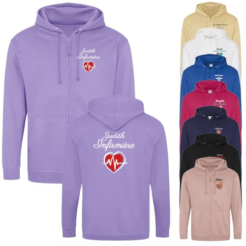 Vanevitch Sweat Shirt personnalisée, Veste zippée à Capuche infirmière, Sage Femme, Docteur, auxiliaire puéricultrice, Travail médical, Taille du S au XXL