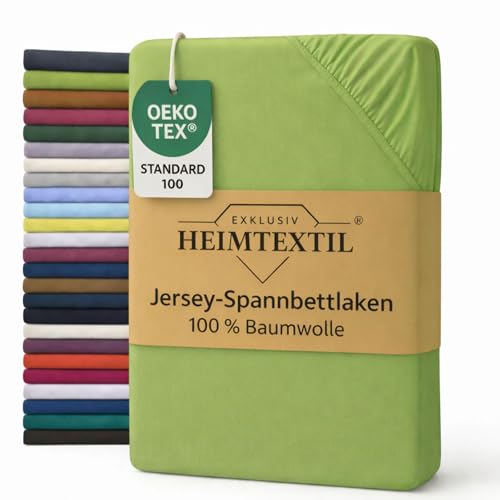 EXKLUSIV HEIMTEXTIL Marke Jersey Spannbettlaken 180-200 x 200 cm 100% Baumwolle Öko - Tex Zertifiziert, Markenqualität, Matratzenhöhe bis 25 cm, Apfelgrün