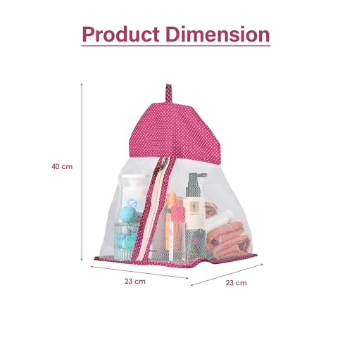 Image of Kuber Industries 2 Pcs Cotton Dot Print Net Storage Hanging Organizer Bag for Undergarment | See Through Hanging Innerwear Organiser For Wardrobe | Pink