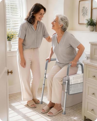 Image of KEKOY Toilet Seat Risers for Seniors, Adjustable Height Width, Fits Most Users | Padded Elevated with Handles, Tool Free Install, Fits Most Round Elongated Toilets for Handicap,Ideal for Bathroom, Grey