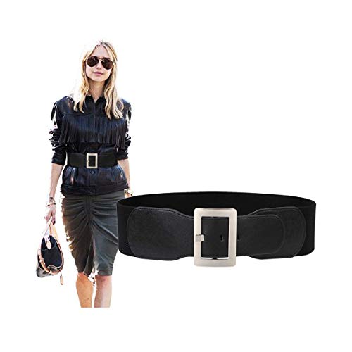SUOSDEY Wide Elastic Belt for Women, Stretch Cinch Waist Belt for Ladies Dresses with Metal Buckle