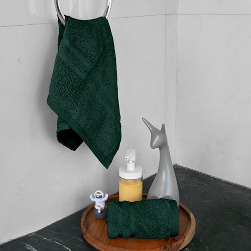 Image of Divine Casa Cotton 550 GSM Hand Towels Pack of 2 Green, 60 x 40 cm Ultra Soft & Highly Absorbent Thick Bathroom Towels