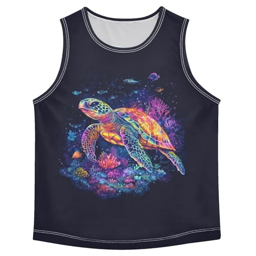 Boys Tank Top Shirts Sea Turtle Ccoral Reef and Fish Sleeveless T-Shirts Crew Neck for Kids Clothing Children