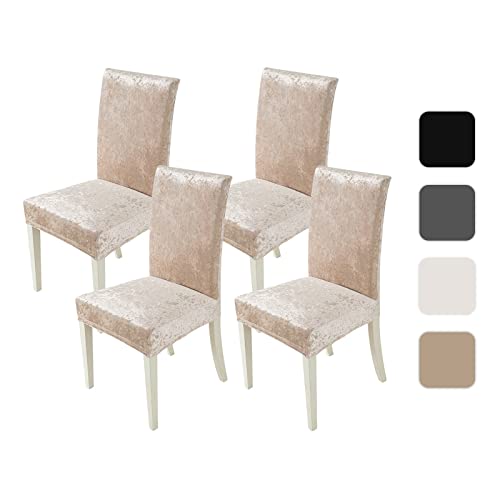 MIULEE Housse de Chaise Salle à Manger Velours Extensible House de Chaise Intérieur Housse Chaise Beige Clair 4 Pièces Protege Assise Couvre Convient à la Salon, Bureau, Banquet et à la Décoration.