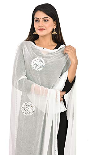 Image of YOUTHQUAKE Plastic Mirror Work Embroidered Chiffon Dupatta for Women & Girls