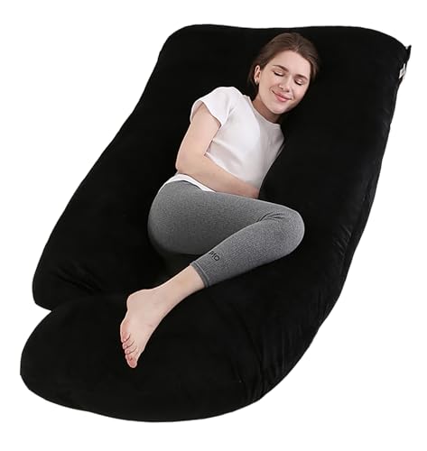 Image of Jcickt Pregnancy Pillow for Sleeping,59 inch Maternity Pillow with Removable Washable Cover,J-Shaped Velvet Full Body Pregnant Pillow -Support for Backs,Legs, Belly, HIPS, Improve Sleep-Black