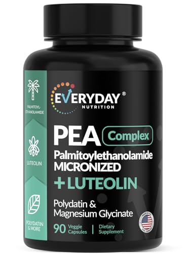 EVERYDAY NUTRITION Pea Palmitoylethanolamide Micronized with Luteolin Complex Nerve Pain Relief & Inflammation Support Joint Support Non-GMO 90 Capsules Made in USA