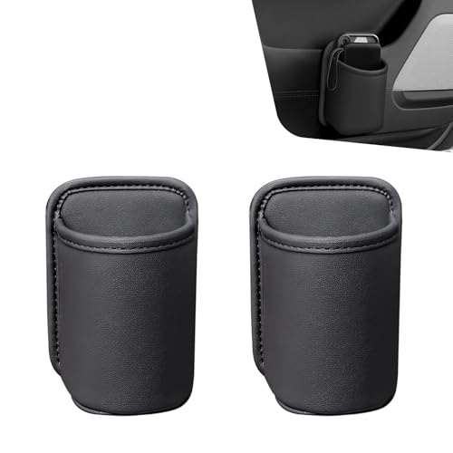 Portavasos para asiento trasero de cuero negro miniatura 1