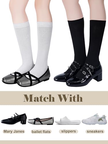 Shihanee 4 Pairs Women Ribbed Knee High Socks Warm Cotton Slouch Long Socks Knit Boot Socks for Women Adult Girls Autumn Winter Match4