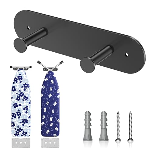 Ironing Board Hanger Wall Mount Ironing Board Holder for Storage Y or T Leg Metal Iron Board Hanger for Wall for Laundry Room (Black)