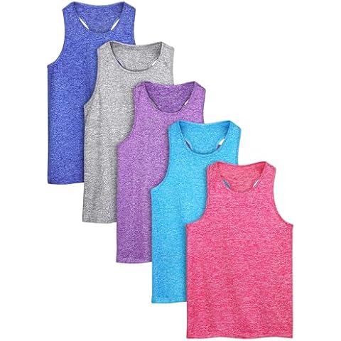 Poroka 5 Pack Girls Active Dry Fit Tank Top Kids Sleeveless Racerback Tank Tops Girls Athletic Dance Performance Tops Cover