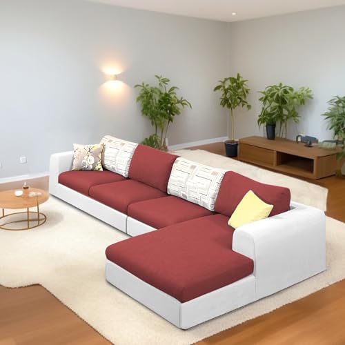 Image of Koza RHS 6 Seater L Shape Sofa Set for Living Room (Maroon Grey Fabric) Premium Fabric Sofa