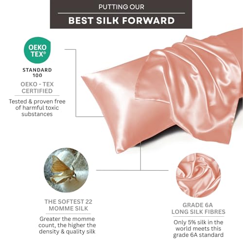 Image of Mulberry Silk Pillowcase - Standard 20x26 Inch - 22 Momme Highest Grade Silk - Cooling for Hair & Skin - Breathable Anti-Frizz with Hidden Zipper - Soft Luxury Pillow Cover - Blush Pink