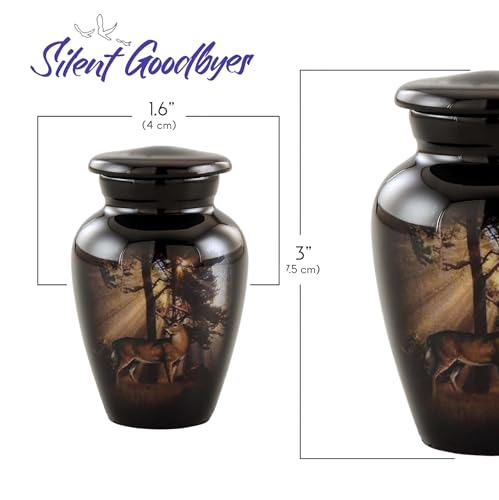 Image of Gone Hunting Deer Keepsake Urn with Sunrays - Majestic Buck Mini Memorial Urn for Human Ashes - Handcrafted Sharing Token Funeral Urn with Velvet Bag & Funnel (Keepsake)