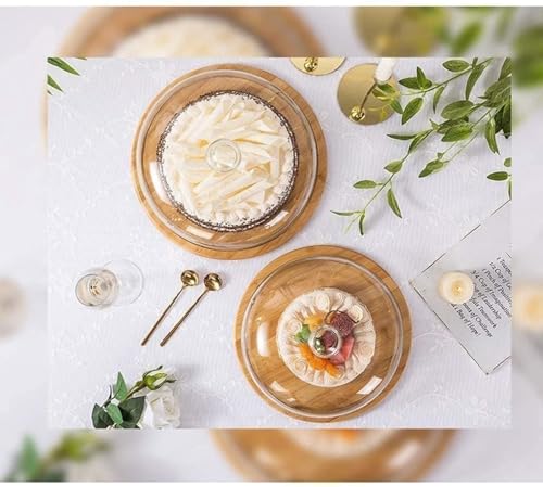Image of MMTSWorld Wooden Cake Stand with Acrylic Dome, Round Cake Dessert Serving Tray Platter, Round Cake Cutting Holder, Cake Plate with Lid Serving Platter Tray Dessert Stand Cupcake Holder