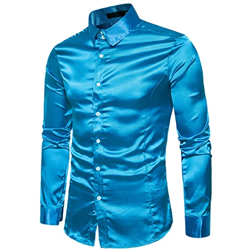 Chemise de fête en satin homme pour briller en mariage avec sa coupe ajustée manches longues