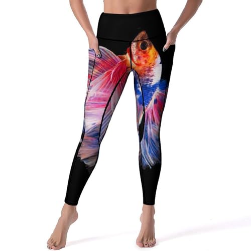 Legging de sport yoga Poisson Coloré taille haute taille S pour fitness et gym