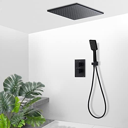 Quyanre Black ORB Thermostatic Shower Faucet Set Ceiling Mount Rainfall Brass Shower Thermostatic Mixer Tap Bathtub Shower Kit,12inch Set,8inch Set