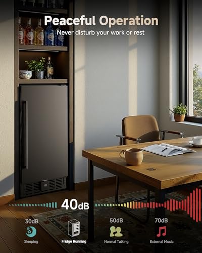 Image of 15 Inch Under Counter Beverage Refrigerator, Outdoor Fridge with 127 Cans Large Capacity & Glass Shelves, Built-in or Freestanding, Small Beverage Refrigerator for Patio & Outdoor Kitchen (Black)