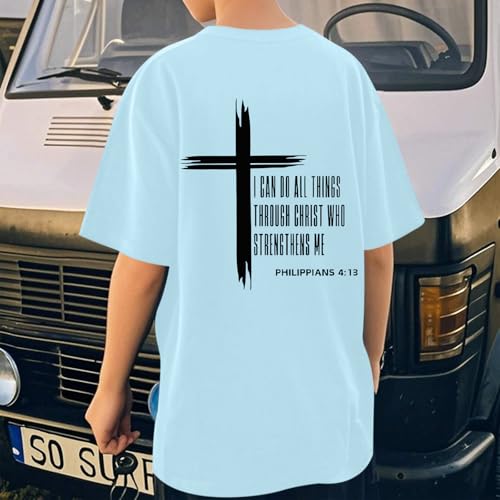 Image of KEEVICI Boys Christian Graphic Tees God Jesus Shirts for Kids Cross Faith Bible Verse Inspirational Religious Cotton T Shirt