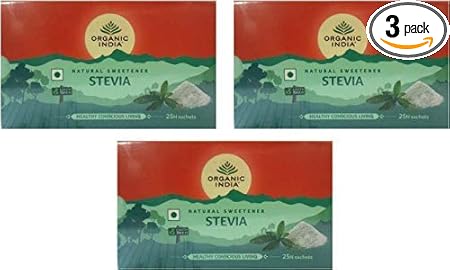 Organic India Natural Sweetener Stevia 25N Sachets 75g Powder(Pack of 3)