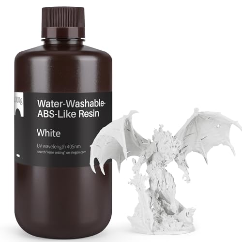 Image of ELEGOO Water Washable ABS-Like Resin, 3D Printer Resin with High Toughness, Low Viscosity and High Precision, 405nm Rapid UV-Curing Photopolymer Resin, White 1000g
